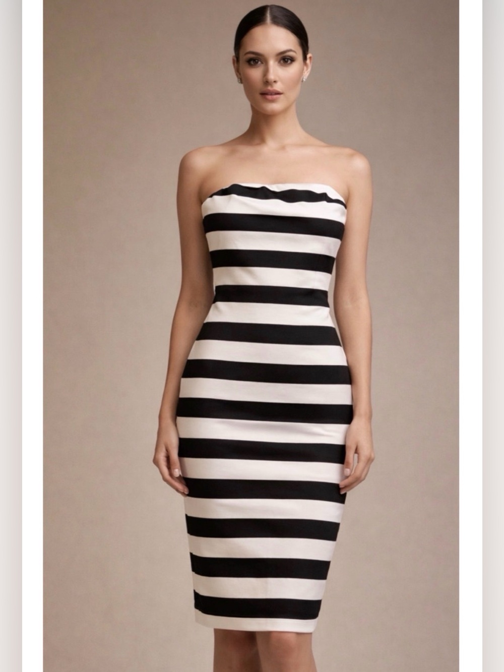 Express Strapless Black and White Horizontal Stripe Midi Dress NWT